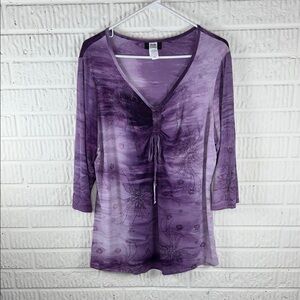 Y2K Style Studio 1940 Purple and Lavender V-Neck Blouse with sparkly